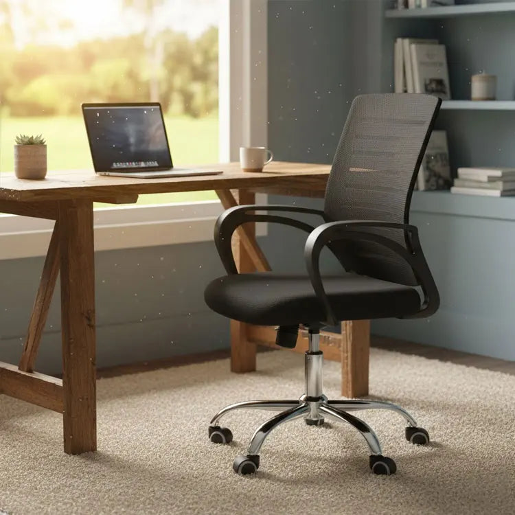 Ergonomic Mesh Office Chair Modern Black Executive Mid Back Computer Desk Chair with Lumbar Support and Armrests for Home Office