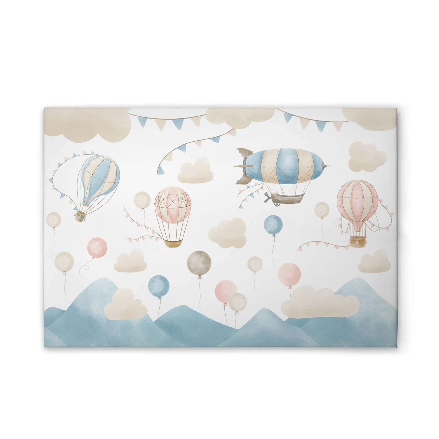 Made in Germany - Home Decor Canvas Picture Hot air balloons with clouds - Wall mural in beige and blue - Stretcher frame art