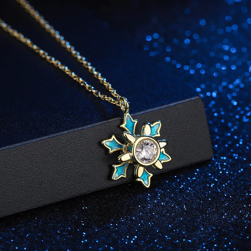 New Arrival Sterling Silver Gold Plated Rotating Snowflakes Custom Pendant Necklace Designer  for Women Jewelry
