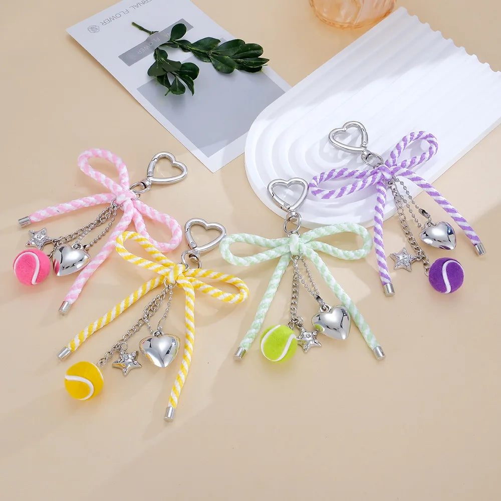 Designer Luxury Mini Cute Braided Rope Bow Heart Baseball Rhinestone Star Bag Charm Keychain Tennis Pendant Key Chain Accessory