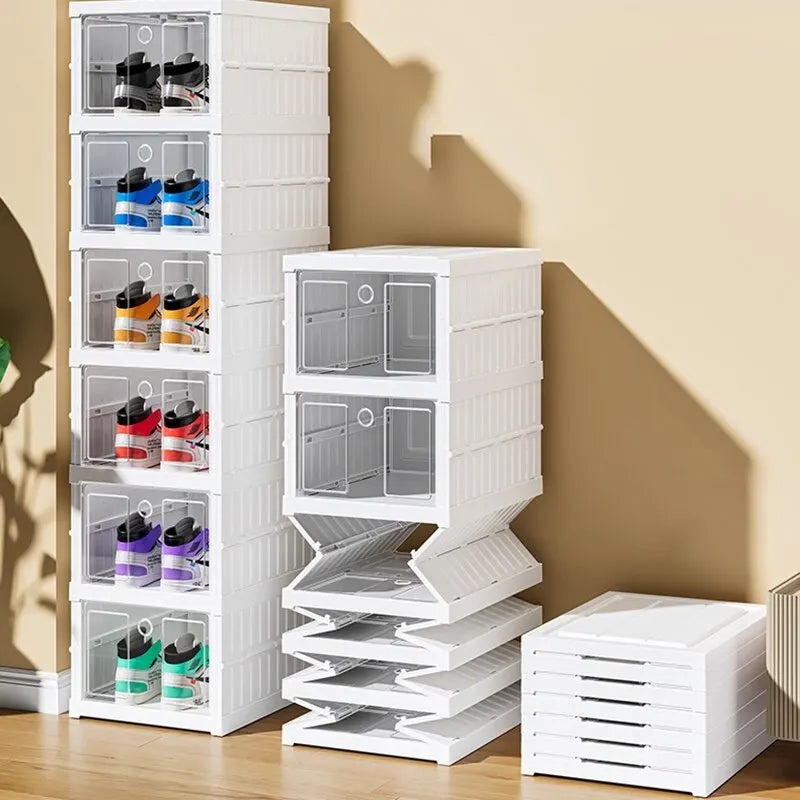 Free Installation Foldable Plastic Transparent Shoe Rack Cabinet Storage Box Organizer Kids Wardrobe Bathroom Storage