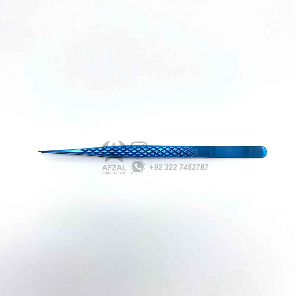Sustainable Straight Isolation Diamond Grip Eyelash Tweezer Stainless Steel Plasma Blue Custom Logo Fiber Tips Needle Tips