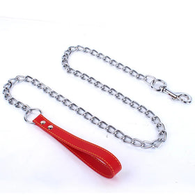 180cm 120cm Anti Bite Dog Metal Traction Rope Leash Chain Lead with Black Leather Handle Bracelet