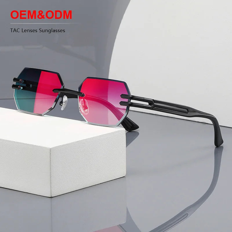 Luxury Fashion Hot Selling Color Filter Thick Square Sunglasses Women's Designer Metal Rimless Uv400 Polarized Mens Sunglasses
