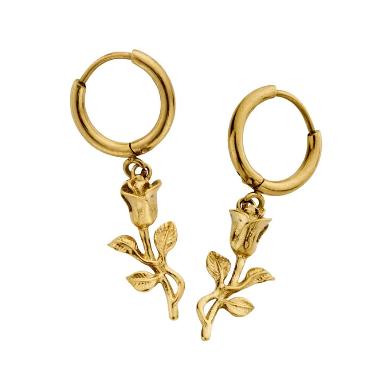 Tarnish Free Rose Flower Hoop Earrings for Women Men Angel Wing Huggie Hoop Earrings 18k Gold Plated Trendy Dangle Hoops Jewelry MegaBDM