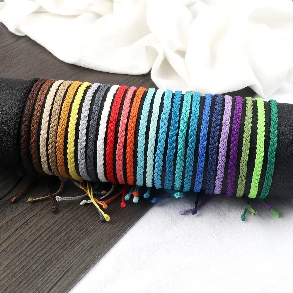 Adjustable Waterproof Friendship Lucky Prayer Jewelry Handmade Woven Tibetan Buddhist Wax String Bracelet for Women Men