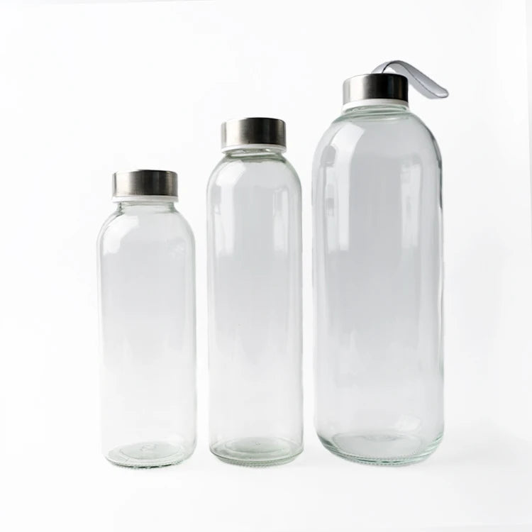 500ml 750ml 1000ml Travel Glass Water Bottle Wholesale Cheap Glass with Metal Lid Glass Bottles for Juice Adults Sustainable