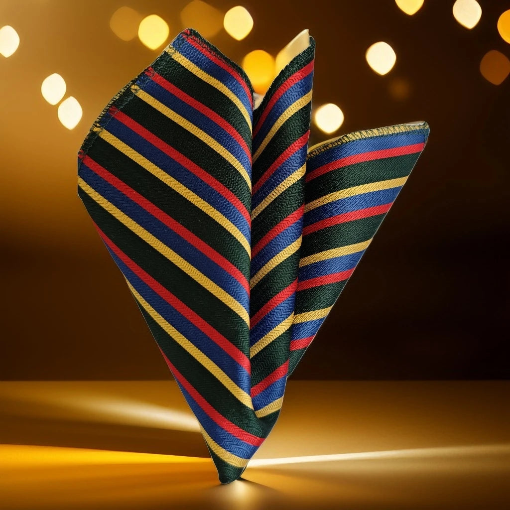 Red Blue Yellow Striped Jacquard Woven Pocket Square