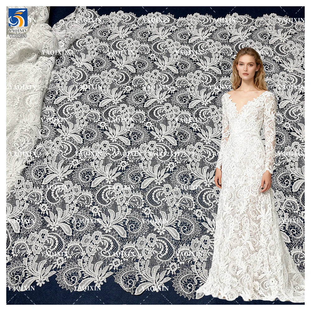 YX1259 Heavy-Duty Lace Wedding Dress Fabric Cashew Pattern Water-Soluble Bone Thread Embroidery Paisley Lace Fabric MegaBDM