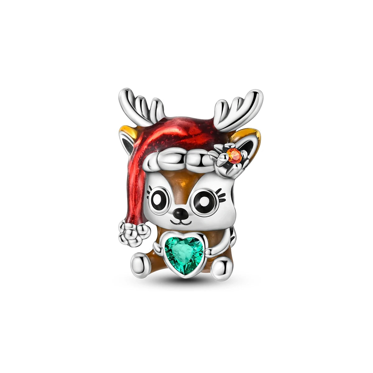 Silver Fashion Christmas Reindeer Hugging Heart Bead Charms Beads With Zircon Classic Jewelry Children Weddings Parties