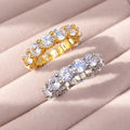 Wholesale Rhodium 18K Gold Plated Women's Engagement Full Eternity Band Zircon Prong Setting Trendy Luxury Wedding Ring for