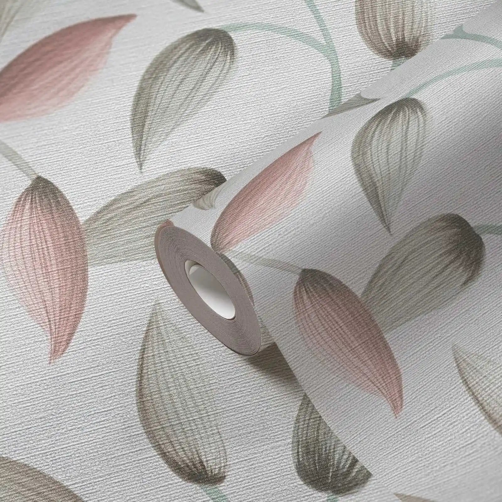 Made in Germany - Wallpaper rolls Leaf Tendril Green Pink Cream - Non Woven Vinyl - Wallpaper Leaves for Walls - 1005 x 053 m