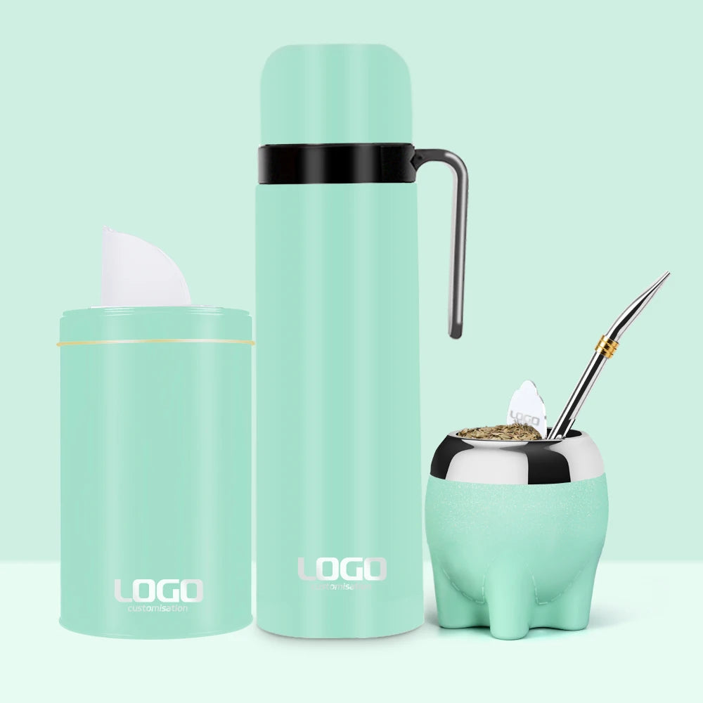 2025 Custom Classic Design Stainless Steel Yerba Mate Kits Eco-Friendly Cute Design Tea Cup Straw Shaper Set Thermos Container
