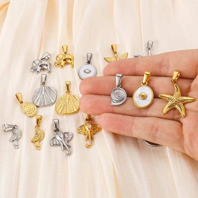 Hot Sale Fashion Stainless Steel Gold Plated Charm Shell Bird Fish Pendant for DIY Women Jewelry Making