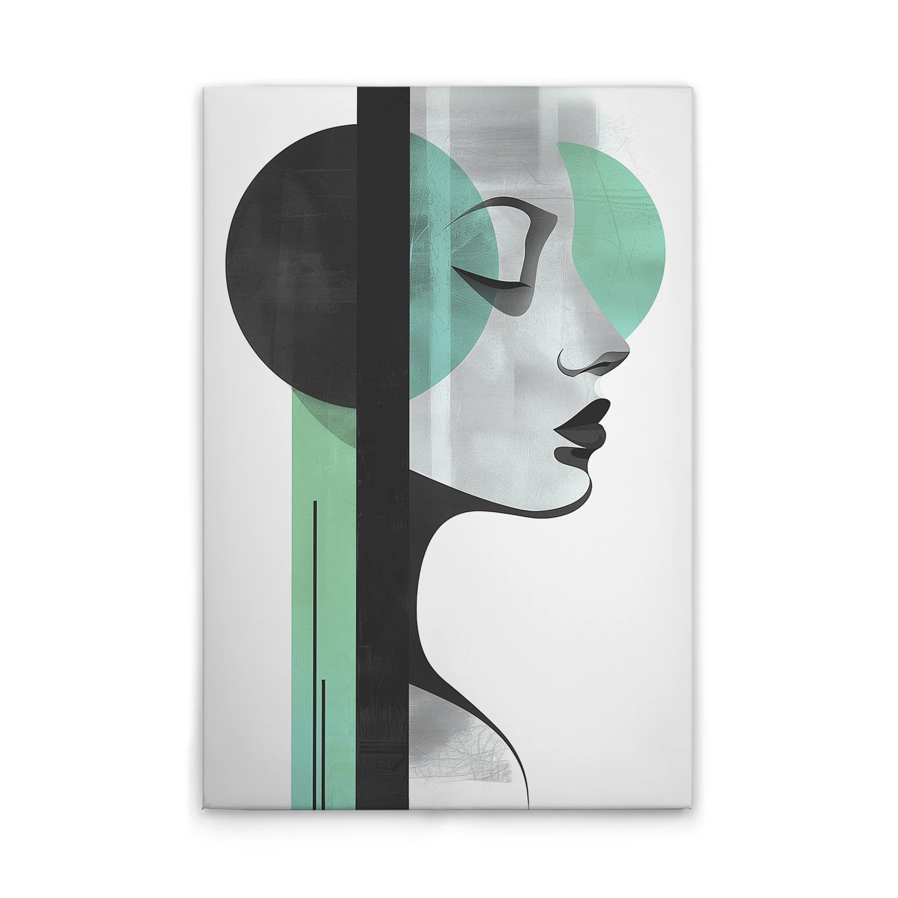 Made in Germany Modern Abstract Woman with Shapes Canvas Wall Art-White/Black Stretcher Frame Hanging Wedding Decor