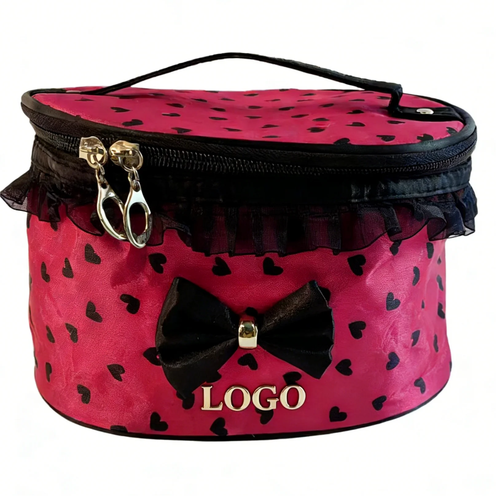 Trendy Pink Bow Knot Cosmetic Bag Love Bow Large Capacity Makeup Bag Portable Zippered Closure with Mirror Stylish Nylon Case