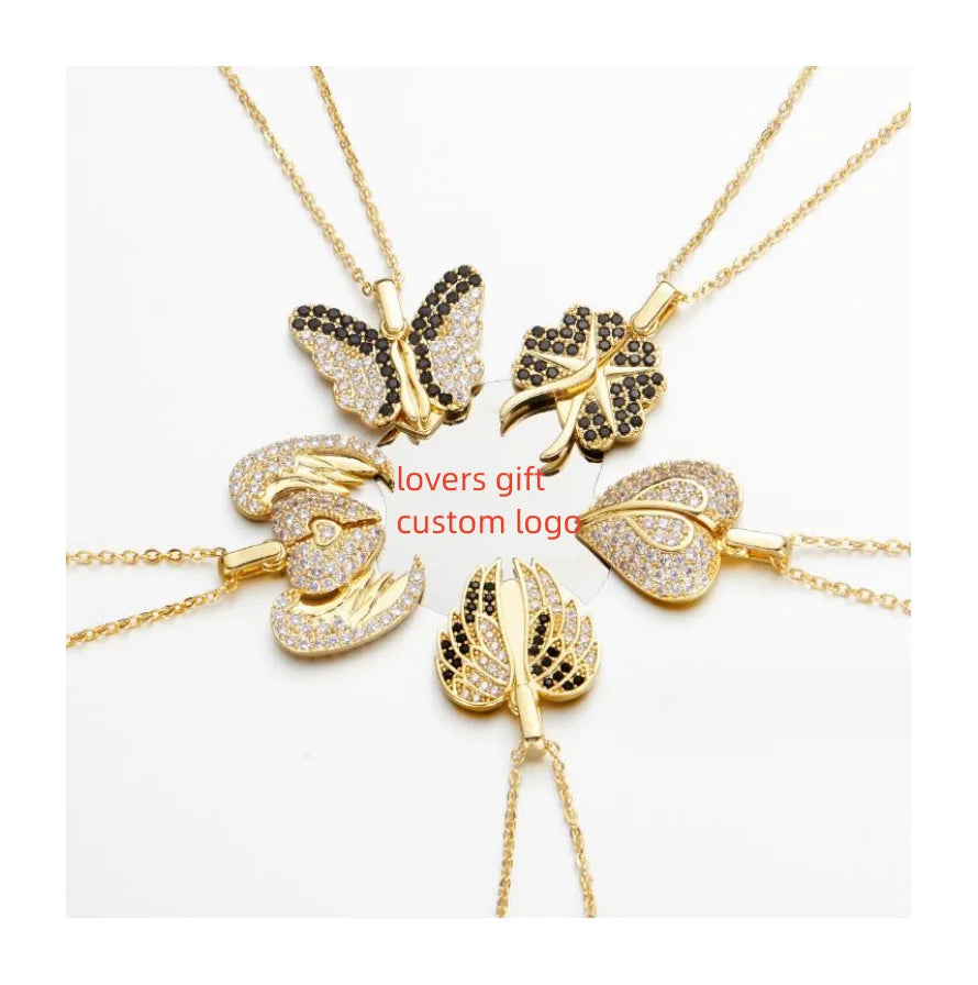 Zircon Open and Close Engraved LOGO Clavicle Necklace Women's Fashion Open and Close Heart Necklace Lovers Gift