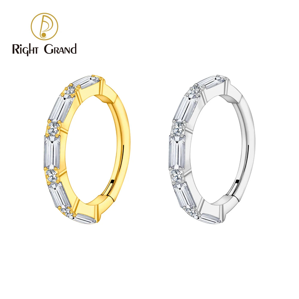 Right Grand ASTM F136 Titanium Baguette CZ 16G Simple Geometric Septum Nose Clicker Ring