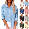 Bestseller Women's Linen Shirt Pocket Slit Long Sleeve Plain Dyed Polyester Woven Button Decoration for Summer Ladies Tops