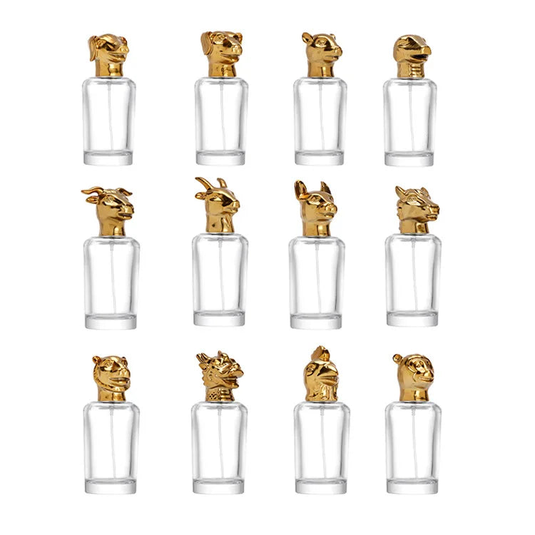Zodiac Animal Head Glass Perfume Bottle 50ml Luxury Design Screen Printed Continuous Spray Square Unique Cover Daily Use Minimum