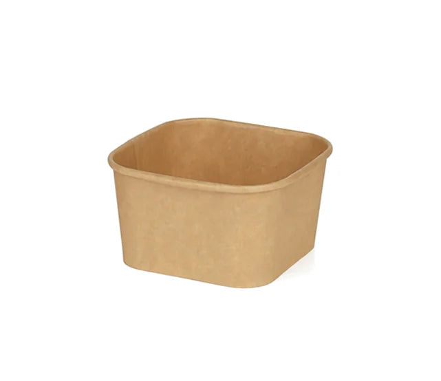 Disposable Square Kraft Paper Salad Bowls Takeaway Food Containers with Lids Microwaveable Rectangular Paper Bowls