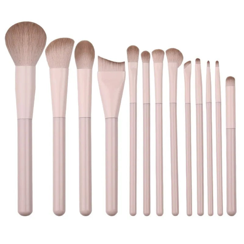 Skylark Peach Pink 13-Piece Beginner-Friendly Makeup Brush Set Plastic Handle PU Bag Artificial Fibre Face for Ladies Eyeliner