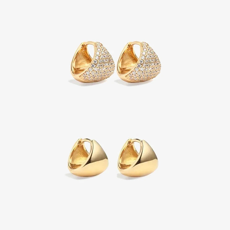 925 Sterling Silver Women Jewelry Pave CZ Gold Plated Bold Gold Dome Huggie Earrings