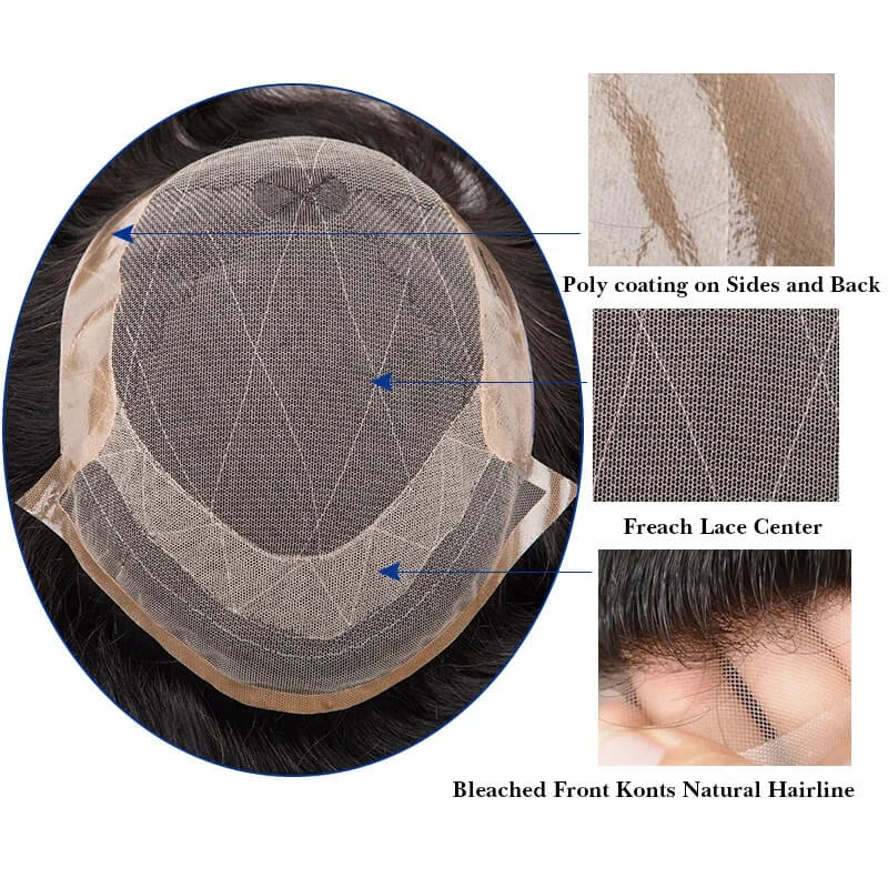 Oct Lace & Pu Indian Remy Hair Male Prosthesis Breathable Easy Tape Men's Toupee Right Design MegaBDM