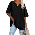 Cross-border European & American Women's Spring-Summer New Arrival: Loose Short-Sleeve V-Neck Cotton T-Shirt with Waist Cinch