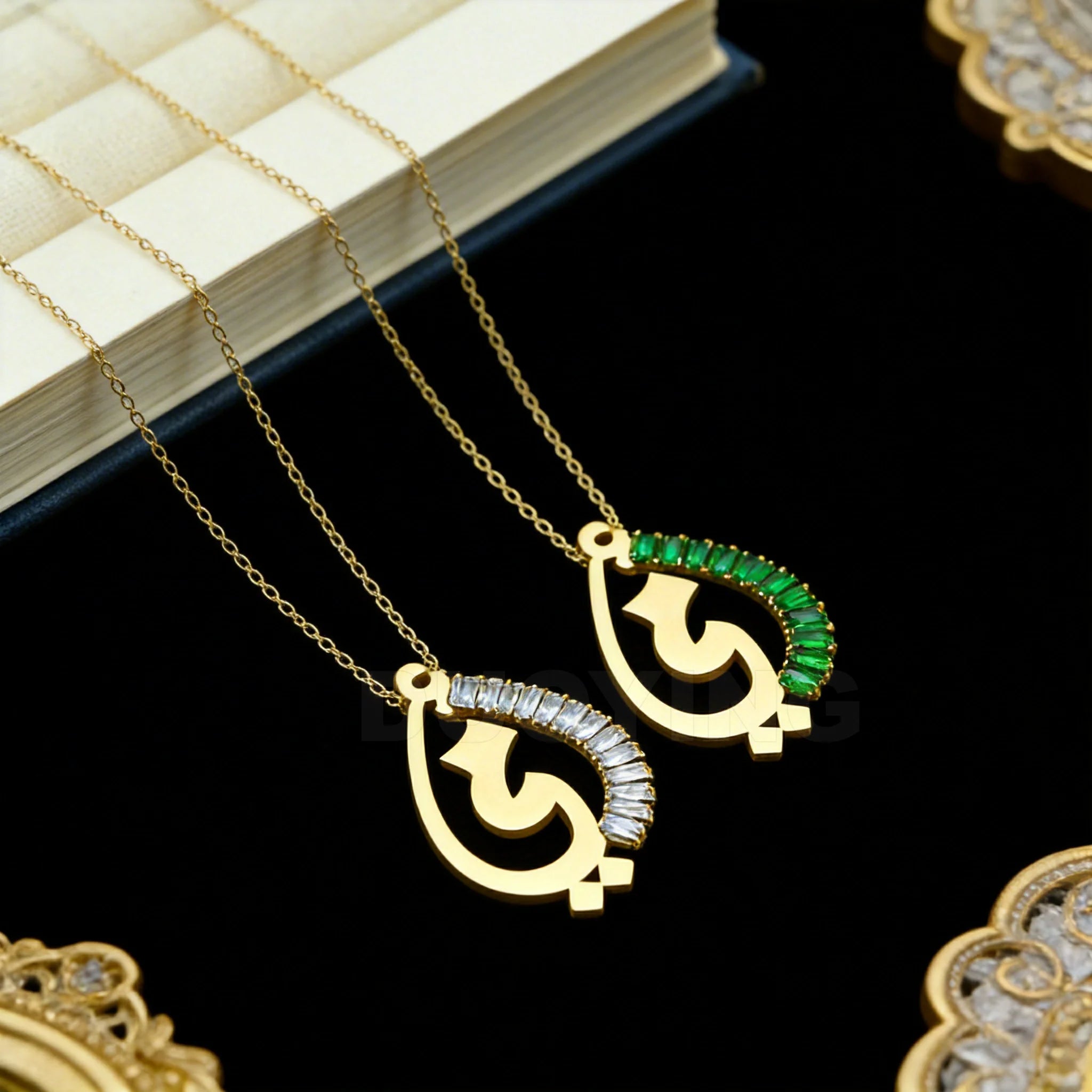 DUOYING 2026 New 18K Gold Stainless Steel Zircon Arabic Letter Pendant Necklace for Women Necklace