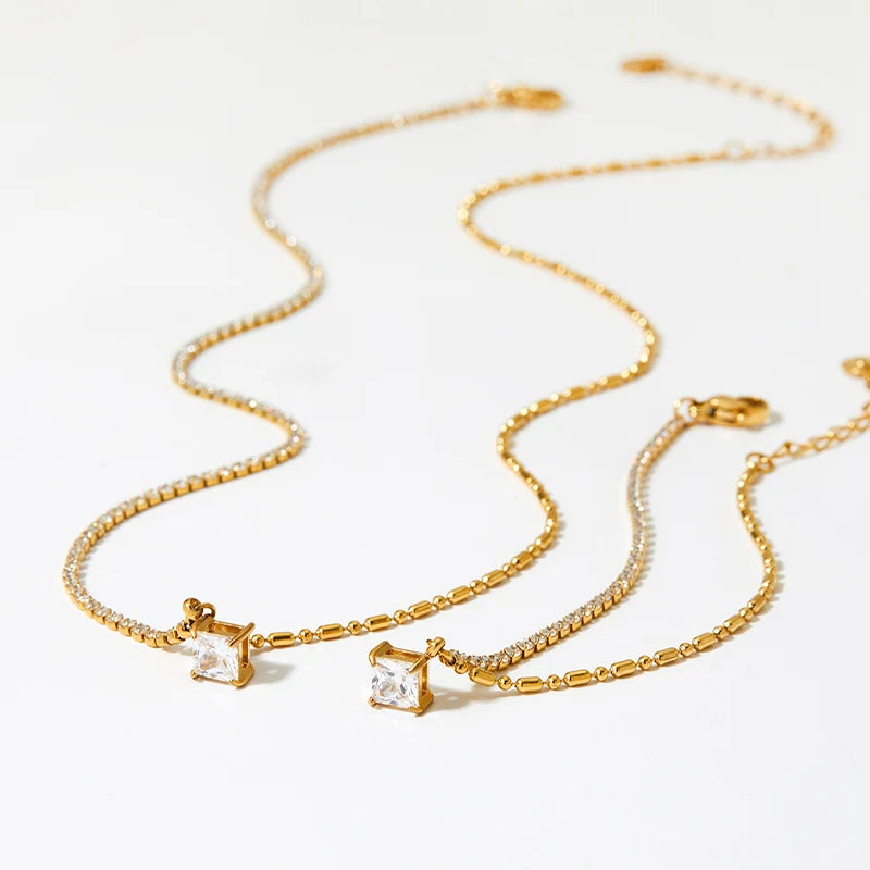 Waterproof Gold Plated Stainless Steel Vintage Jewelry Set Wedding Engagement Party Gift Unisex Necklace and Bracelet