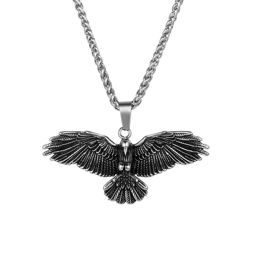 Vintage Unique Spiritual Jewelry Men Women Fashion Necklace Gift Stainless Steel Flying Eagle Wing Pendant Necklace