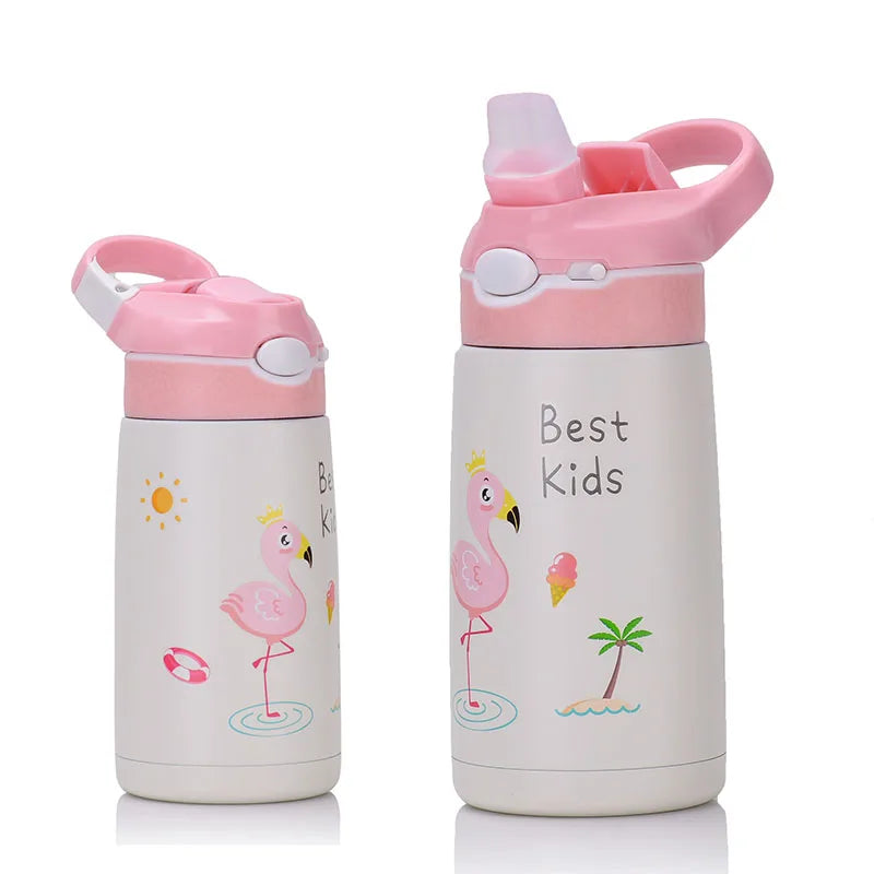 14oz Stainless Steel Kids Water Bottle Straw Drinking Children Bpa Free Kids Drink School Cute Pattern Water Bottle