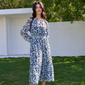 2026  Casual Floral Long Sleeve Wrap Chiffon Floral Long Maxi Dress V Neck High Waist Flowy Ruffle Floral Print Dress