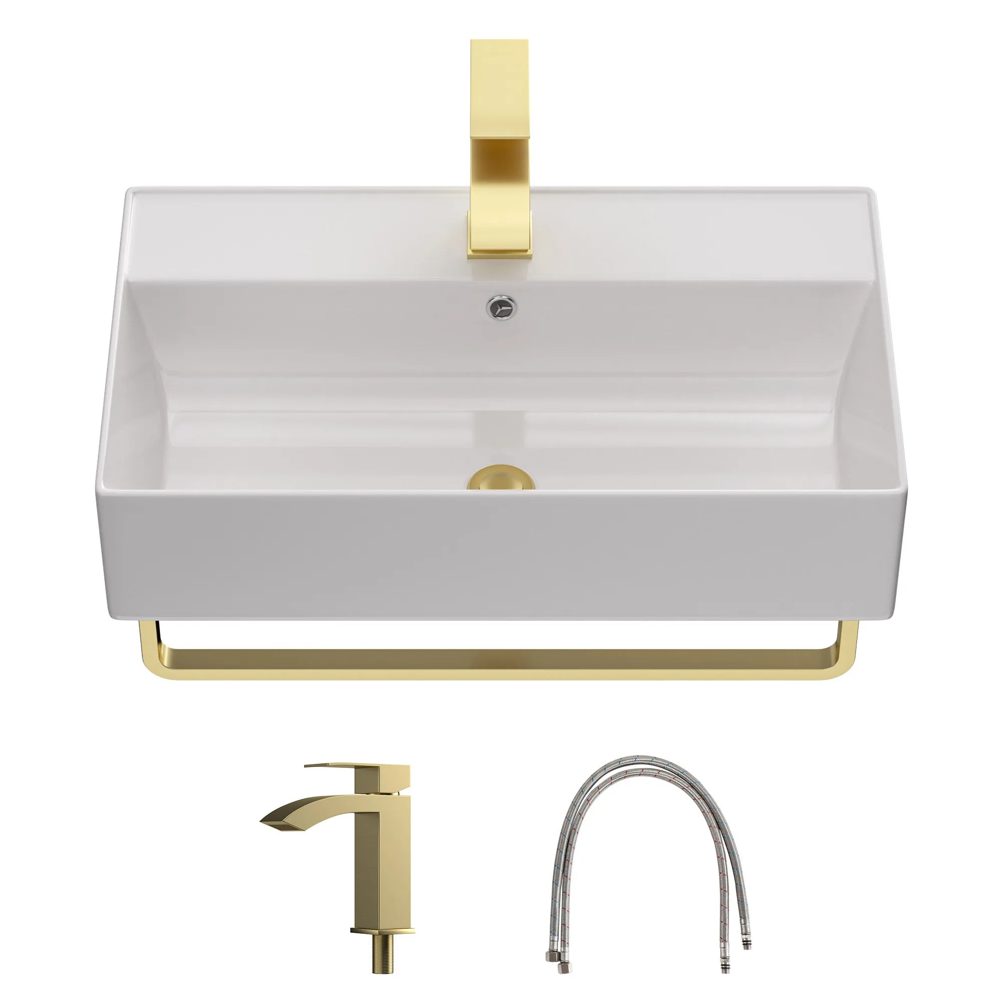 US Stock Free Shipping White Ceramic Wash Basin 21*12 Inch Wall Mounted Art Basin with Faucet Wall Hang Bathroom Sink