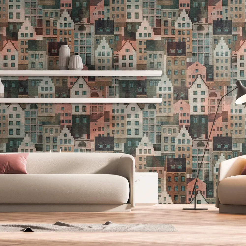 Made in Germany Photo Wallpaper Murals Buildings Blue Pink Non Woven Vinyl Wall Mural Landscape Architecture - 159 x 280 m