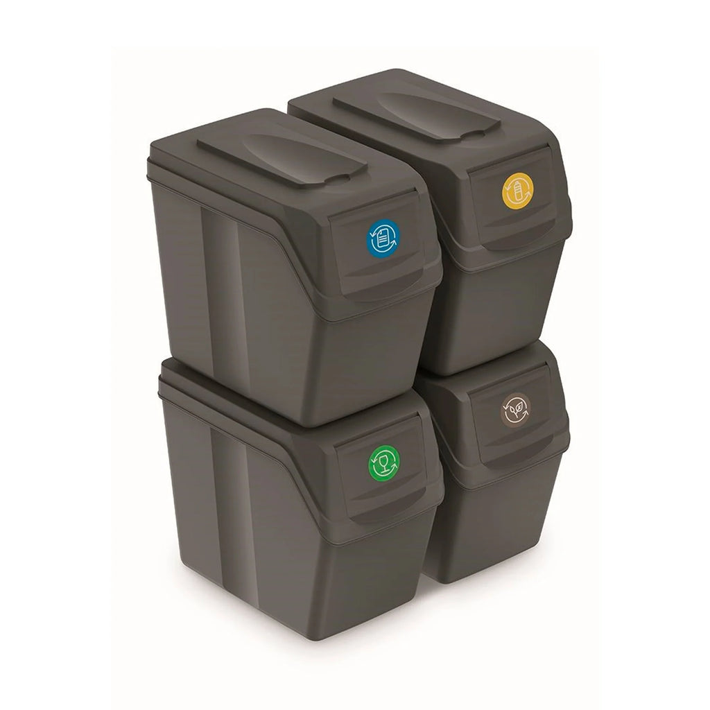 Set of 4 KEDEN SORTIBOX recycling bins grey volume 4x20L