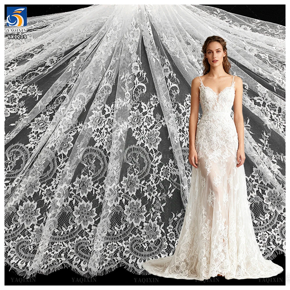 YX1209 300*150CM Manufacturer Chinese Eyelash Lace Fabric European Style Beautiful French Bride Tulle Lace Fabric Soft