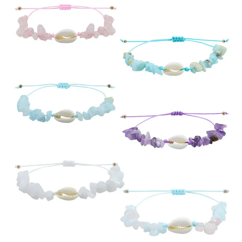 Wholesale Adjustable Beaded Bracelet Opal Amethyst Stone Sea Shell Design Trendy Geometric Style for Women and Men