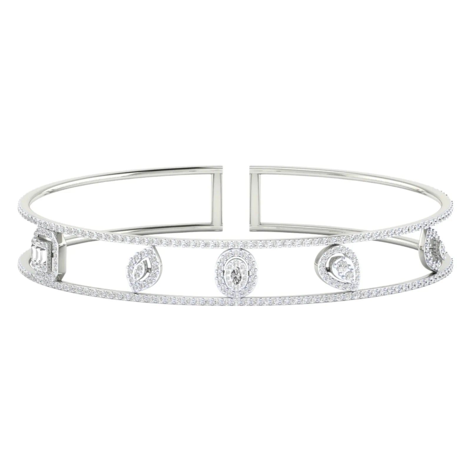 Ladies' 14K White & Rose Bracelet Gold 1.81ct Diamond Cuff Bangle Bracelet Baguette & Oval Round Diamonds Bracelet