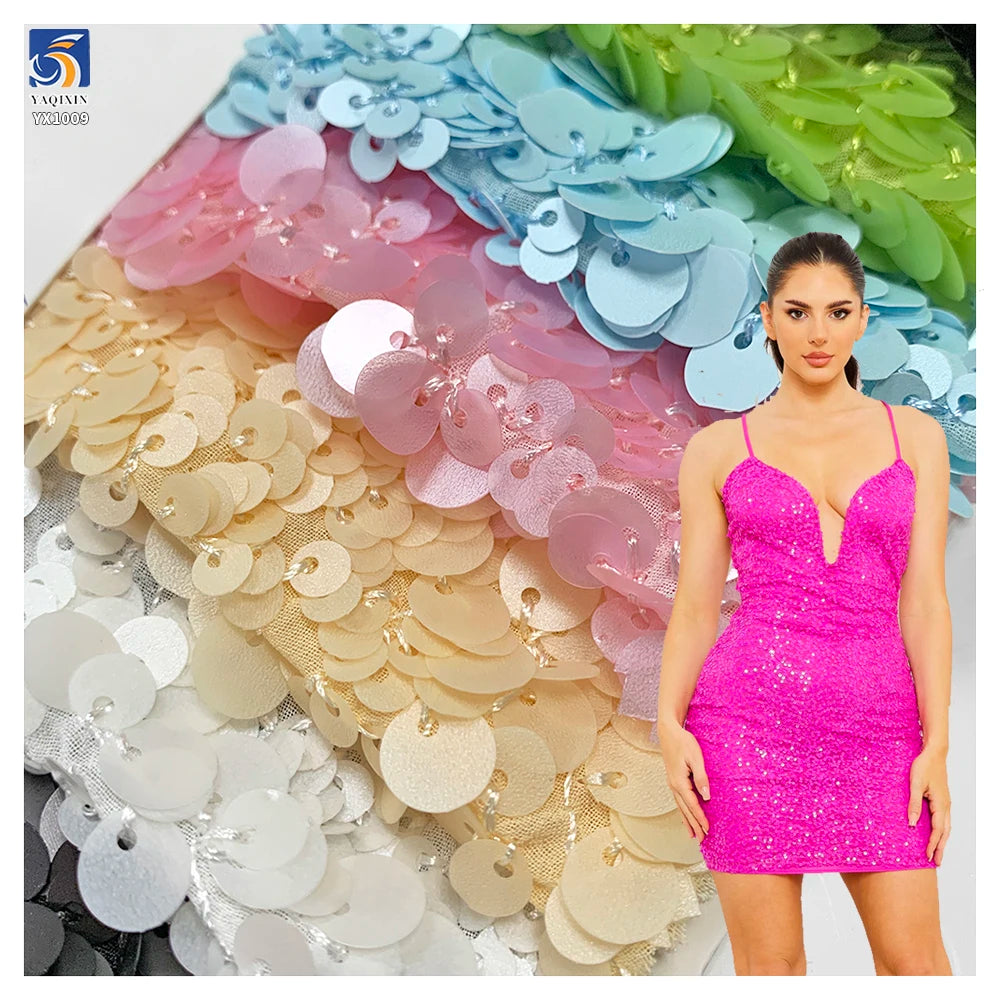 YX1009 Competitive Prices 3+5+7 MM Matte Sequins Fabrics 400gsm High-Weight Multi-Layered Sequins Mesh Fabrics for Bags Clothing MegaBDM