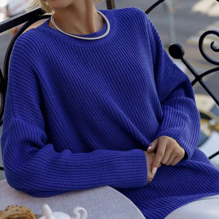 2026 Spring Autumn Cross-Border EU/US Women's Sweater - Solid Crew Neck Loose Pullover Knitwear-2