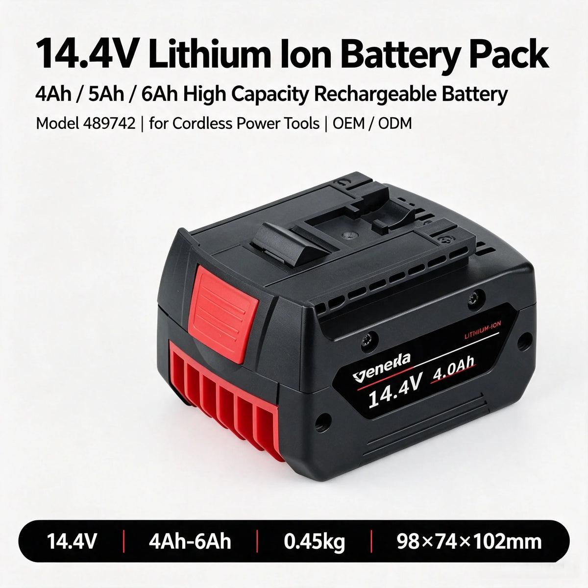 14.4V 4Ah 18650 Lithium Ion Replacement Battery Pack for Cordless Power Tools Direct Insert Slide Battery High Capacity OEM ODM MegaBDM