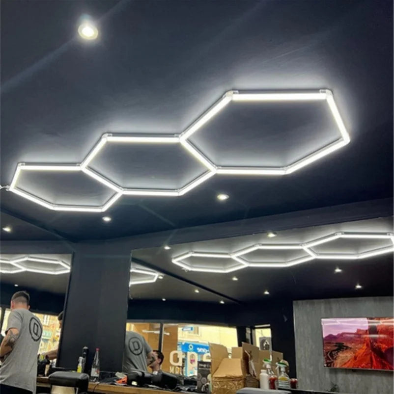 Custom Hexagonal 6500K High Brightness Ceiling Light Cob Honeycomb Design Car Wash Lighting Waterproof Durable Aluminum Workshop