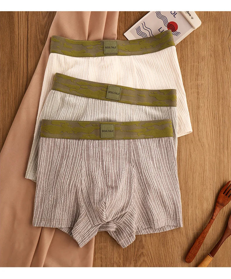 High Quality New Arrival Jacquard Cotton Pants Men's Underwear Boxer Briefs with Mid-Rise Waist Breathable Comfortable