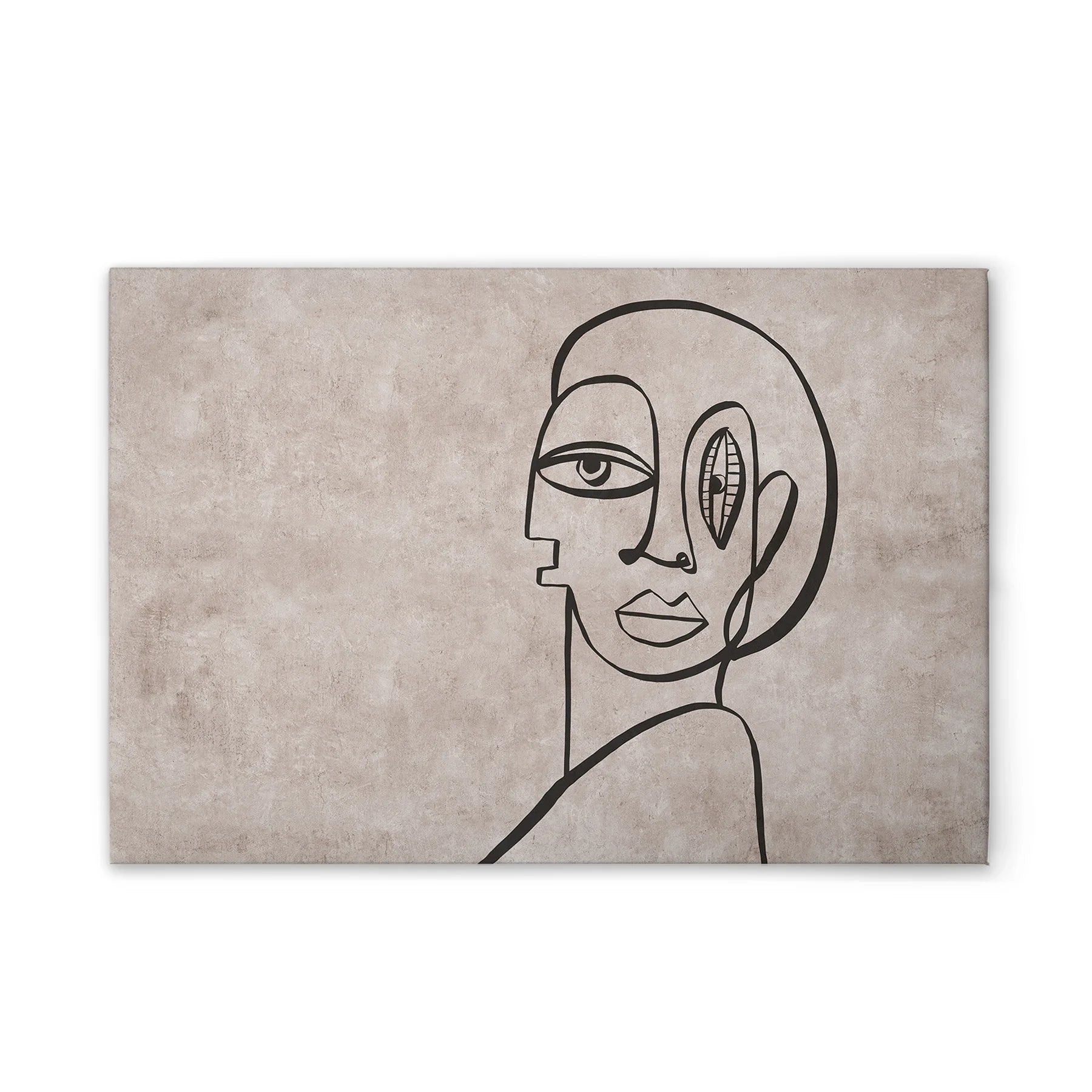 Made In Germany - Home Decor Canvas Picture Minimalist Oneliner - Wall Painting Mural In Grey And Beige - Stretcher Frame Art