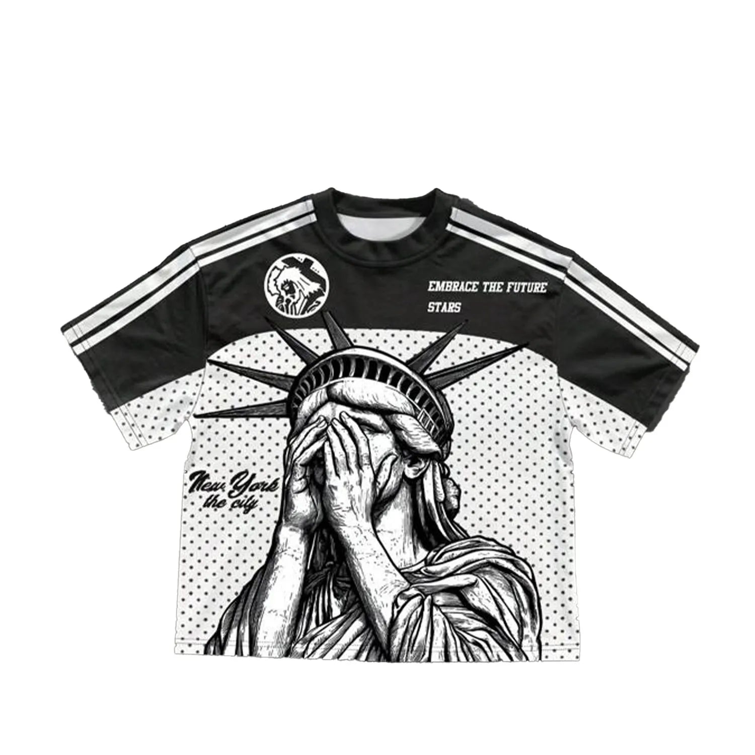 OEM Heavyweight 100% Cotton Black White Silk Screen Printed Men's Hip Hop Oversized T-Shirt with Contrast Trim
