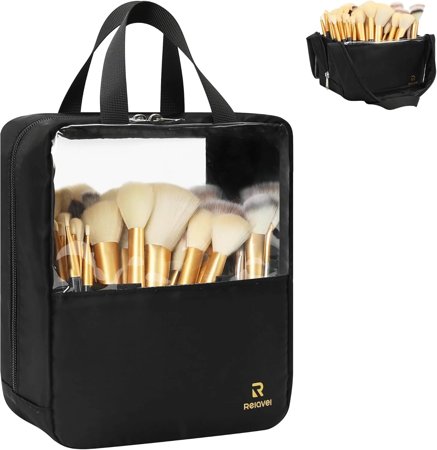 ReIaveI Extra Large Transparent Clear Nylon Makeup Case Zipper High Capacity Artist Brush Organizer Bag Stand-Up Makeup Brush