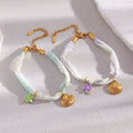 Dreamshow Silk Ribbon Summer Fashion Shell Charm Bracelet Waterproof Tarnish Free 18k Gold Plated Stainless Steel Jewelry