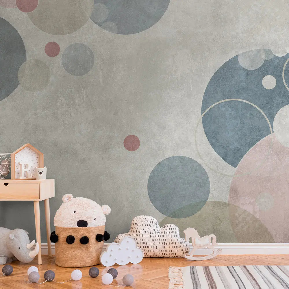Made in Germany Photo Wallpaper Murals Dots Circles Grey Beige Non Woven Vinyl Graphic Wall Mural for Hotel Bulk - 371 x 280 m